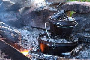 Camp fire cooking with Lodge Cast Iron cook wear is a favorite activity at the homestead. We recommend getting your cast iron from lehmans.com glamping in pa glamping raystown lake glamping huntingdon pa