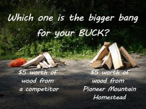 A comparison of wood purchases. Sorry but we can no longer deliver to the Raystown Resort.