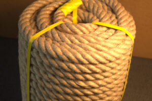 The jute rope comes in a bolt that is held together with plastic strapping.