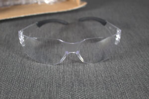 Front view of a pair of safety glasses.