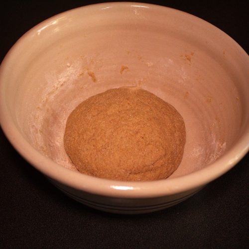 Dough in a bowl before rising.