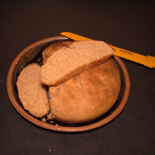 Sliced homemade bread.